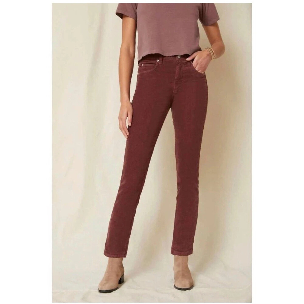 AMO Chelsea Crop Corduroy Pants Women's 26 Bloodstone Burgundy NWT Made USA